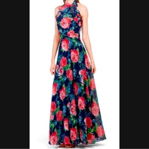 Tahari ASL Women's Sleeveless Halter Neck Chiffon Dress